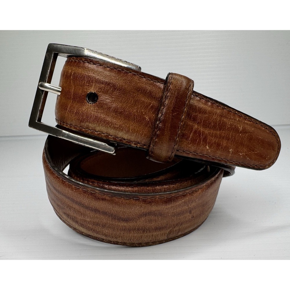 Brighton Men's Brown Full Grain Leather Belt Handcrafted USA Silver Buckle